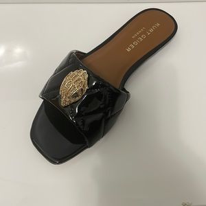 Kurt Geiger London Kensington Patent Leather Eagle Head Flat Slide Sandals